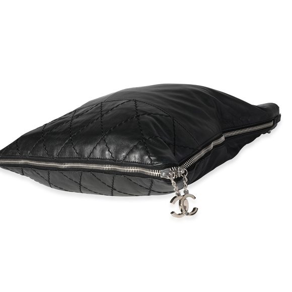 Chanel Black Diamond Stitched Leather Expandable Zip Tote - Picture 6 of 7